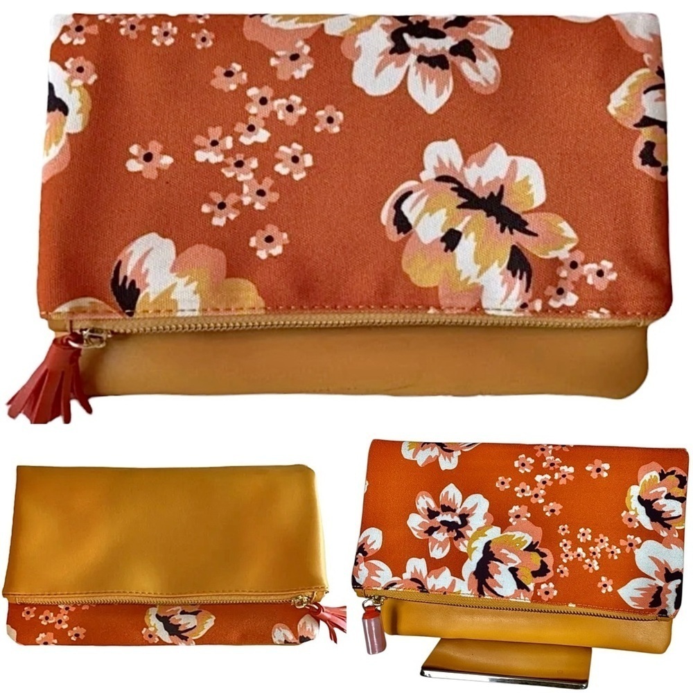Rachel Pally Reversible Clutch Zahara Orange Blossom Floral Fold Over Bag New!